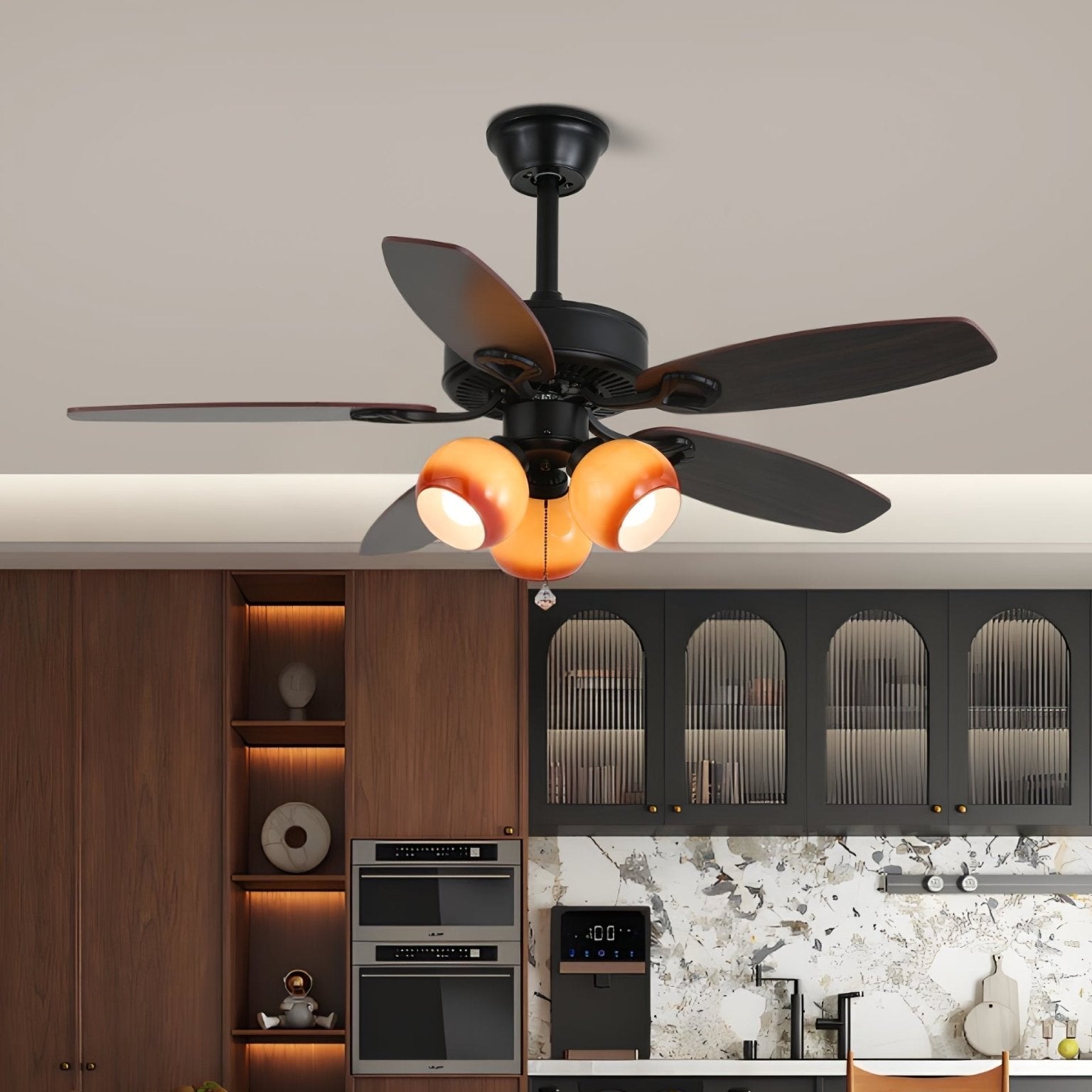 Calviera Vintage Wood Glass Ceiling Fan Light-Neutral Decor