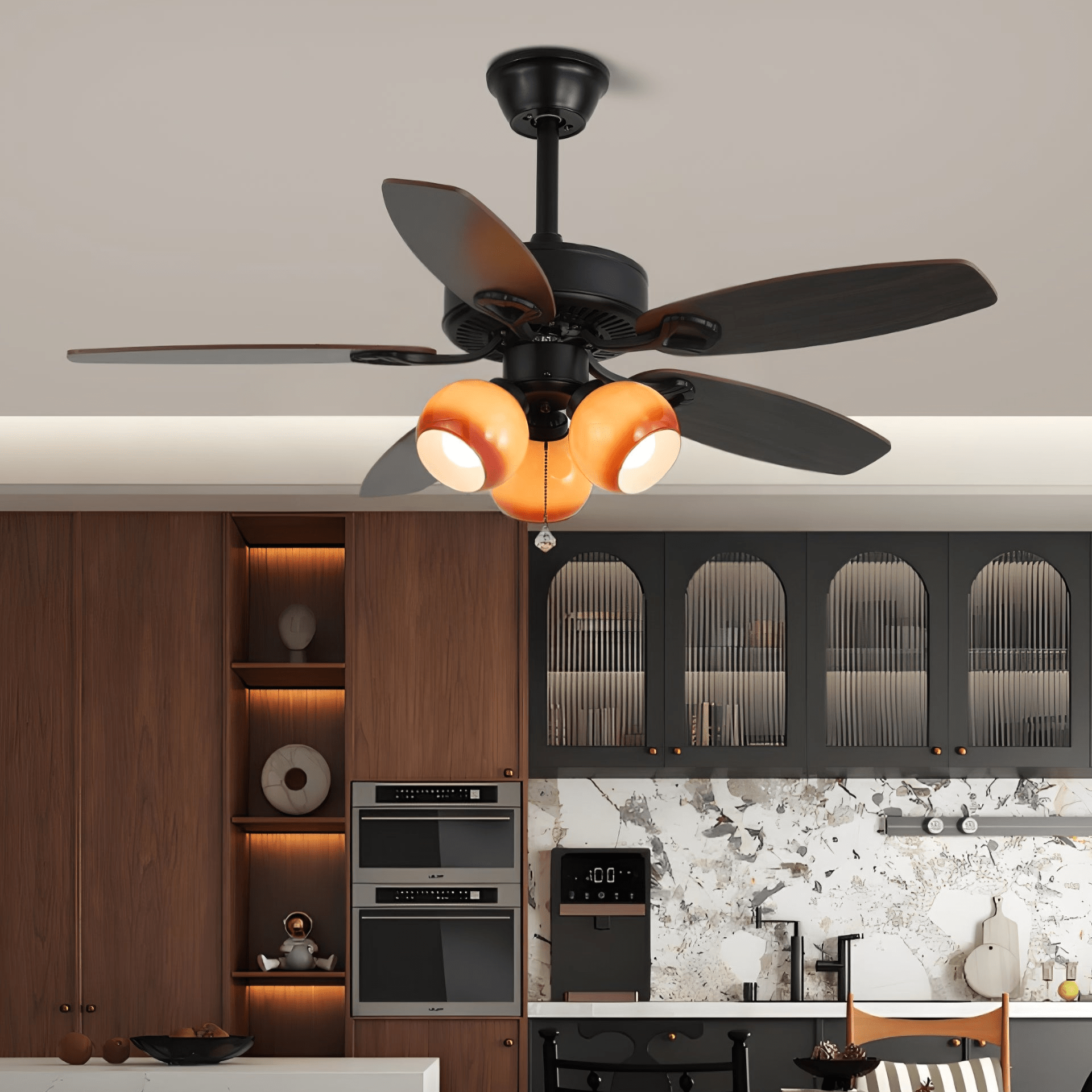 Calviera Vintage Wood Glass Ceiling Fan Light-Neutral Decor