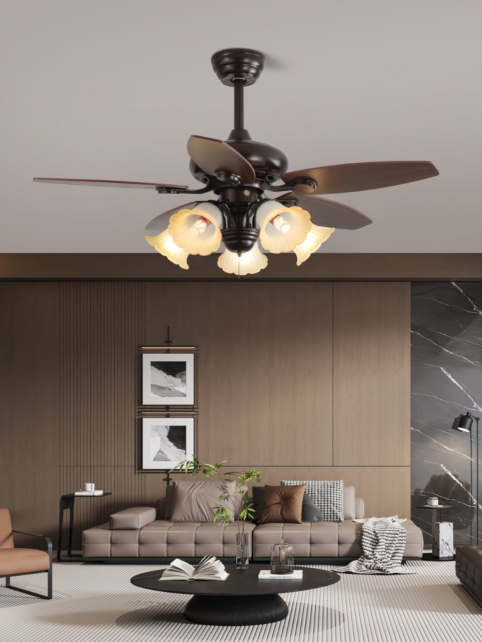 Florence Vintage Wood Glass Ceiling Fan Light-Neutral Decor