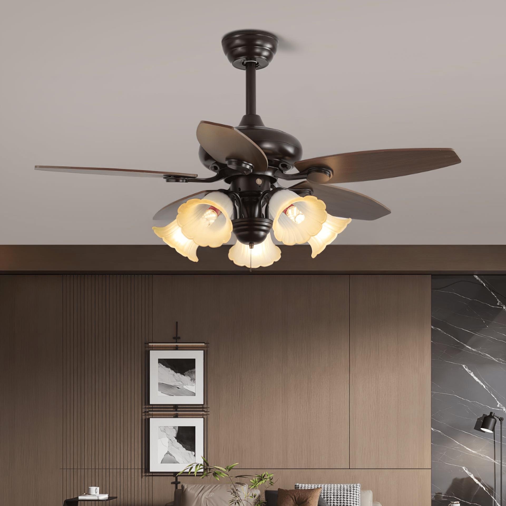 Florence Vintage Wood Glass Ceiling Fan Light-Neutral Decor