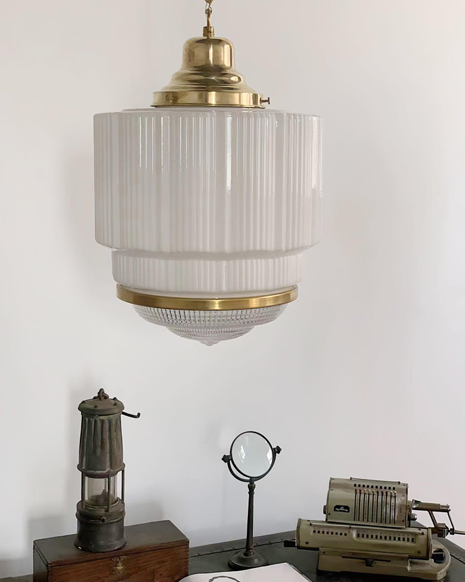 Lustra Pendant Light Brass Glass Ribbed-Neutral Decor