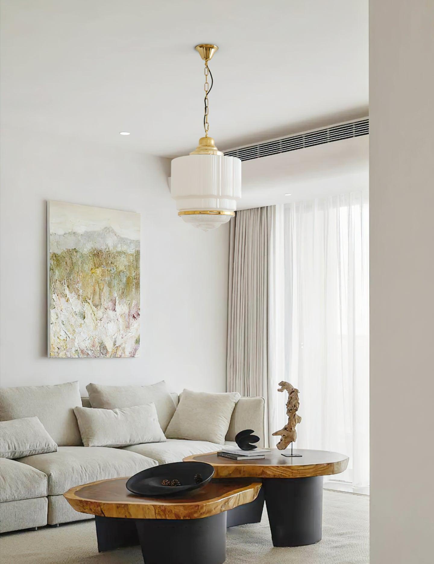 Lustra Pendant Light Brass Glass Ribbed-Neutral Decor