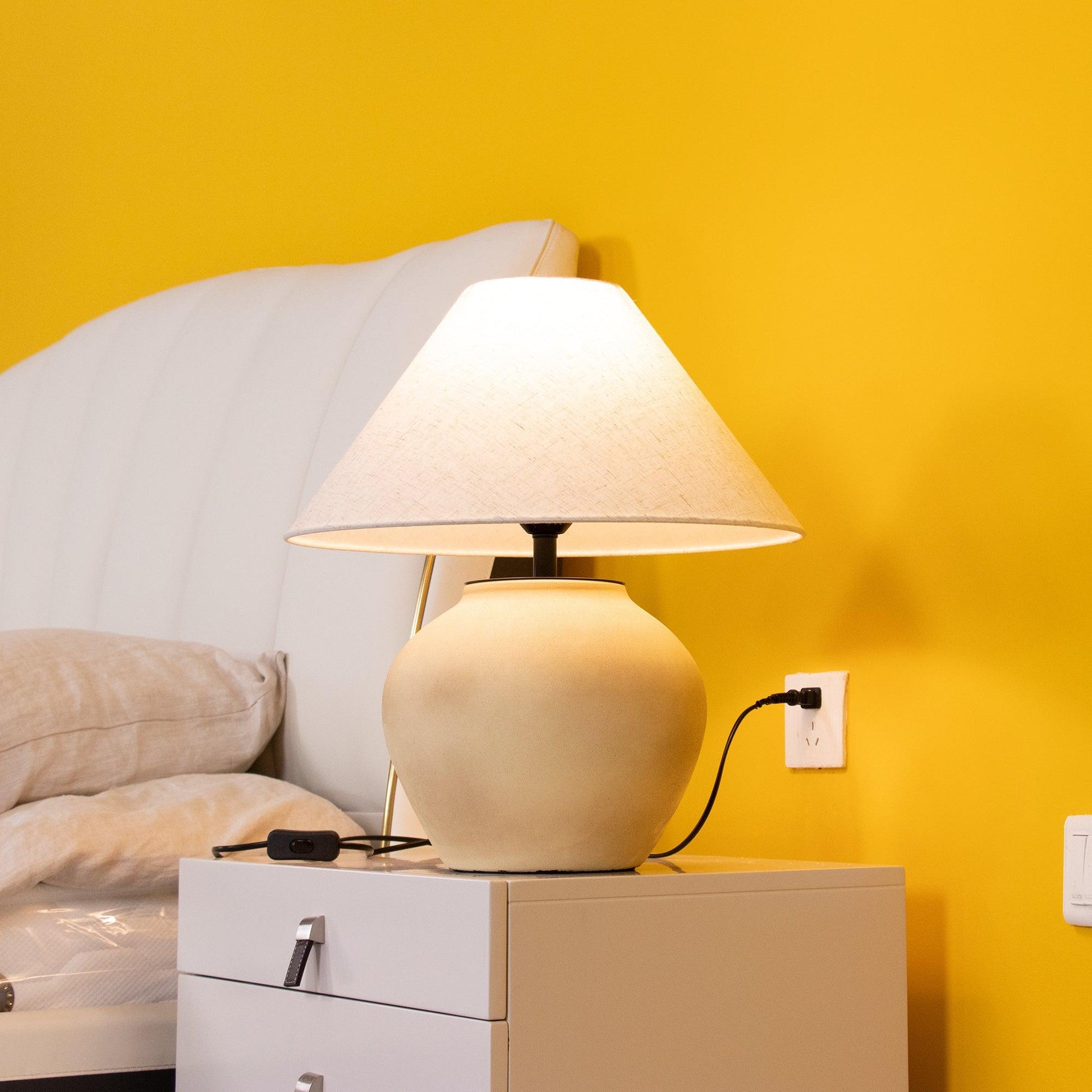 Lumian Fabric Ceramic Rustic Table Lamp-Neutral Decor