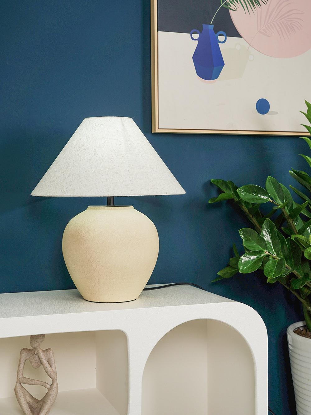 Lumian Fabric Ceramic Rustic Table Lamp-Neutral Decor