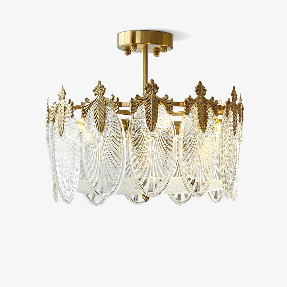 Lustra Chandelier Glass Petals Gold Frame Round-Neutral Decor