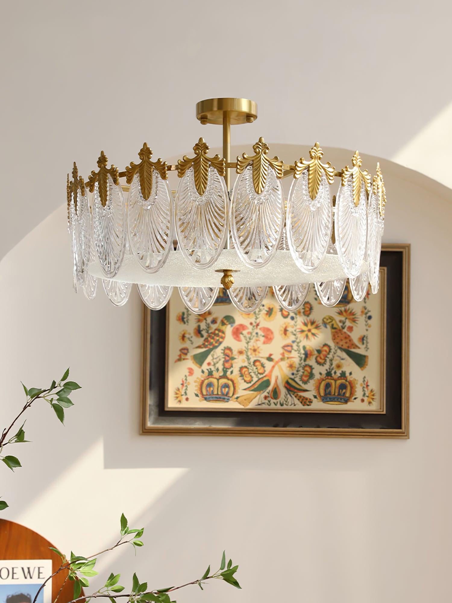 Lustra Chandelier Glass Petals Gold Frame Round-Neutral Decor