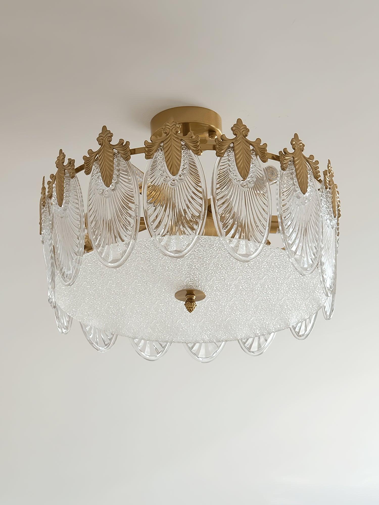 Lustra Chandelier Glass Petals Gold Frame Round-Neutral Decor