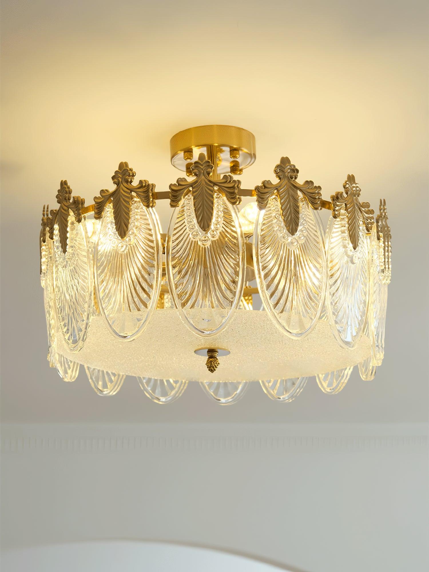 Lustra Chandelier Glass Petals Gold Frame Round-Neutral Decor