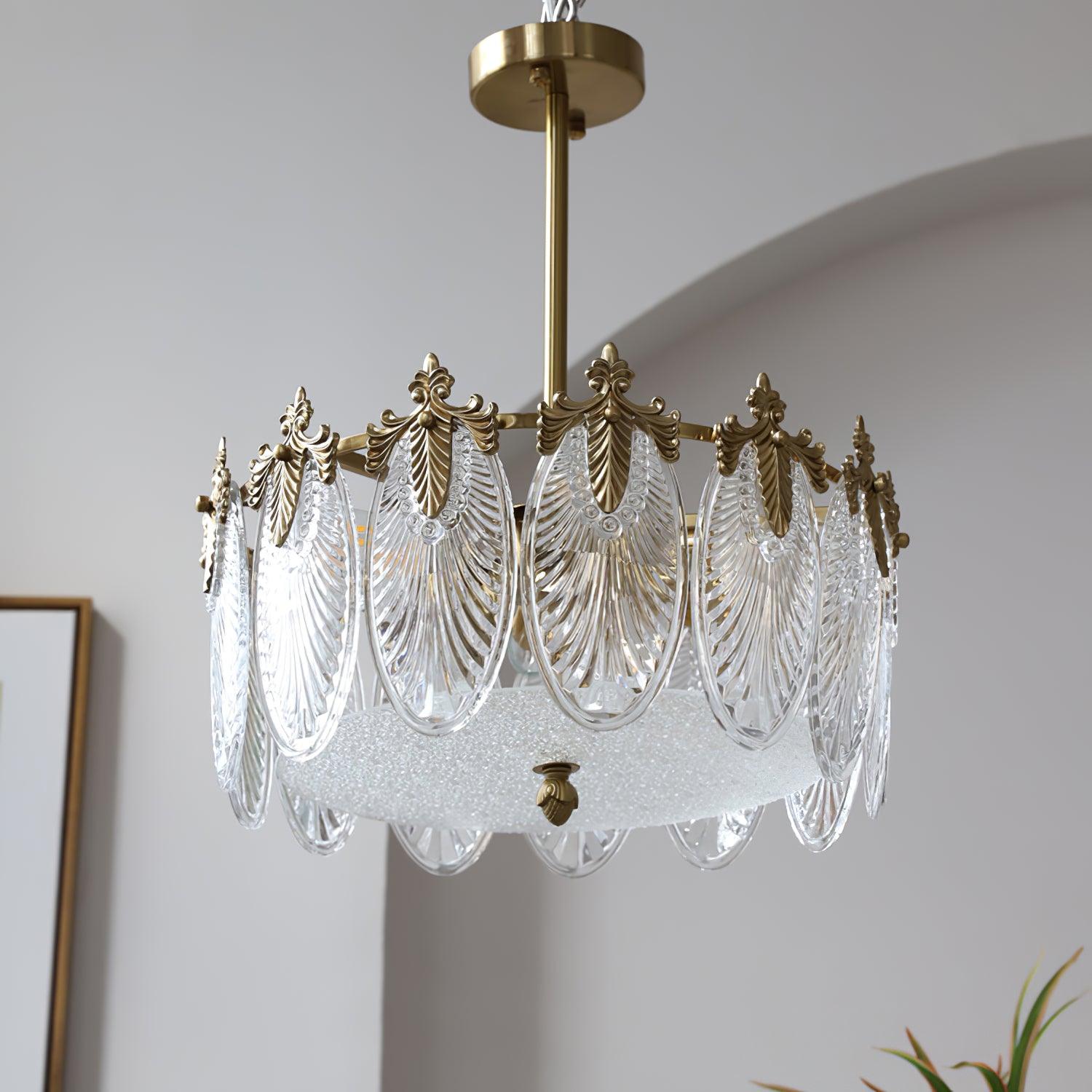 Lustra Chandelier Glass Petals Gold Frame Round-Neutral Decor