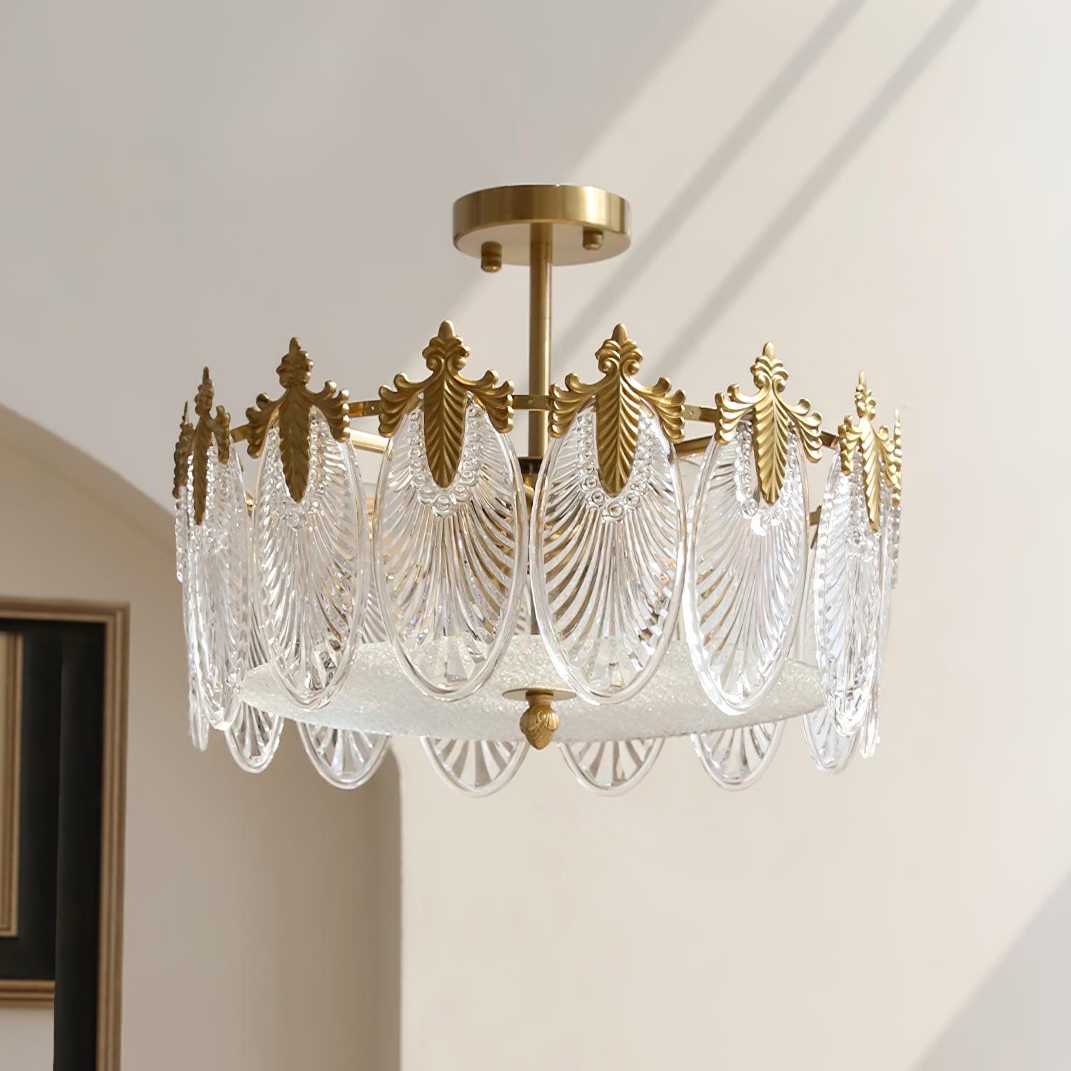 Lustra Chandelier Glass Petals Gold Frame Round-Neutral Decor