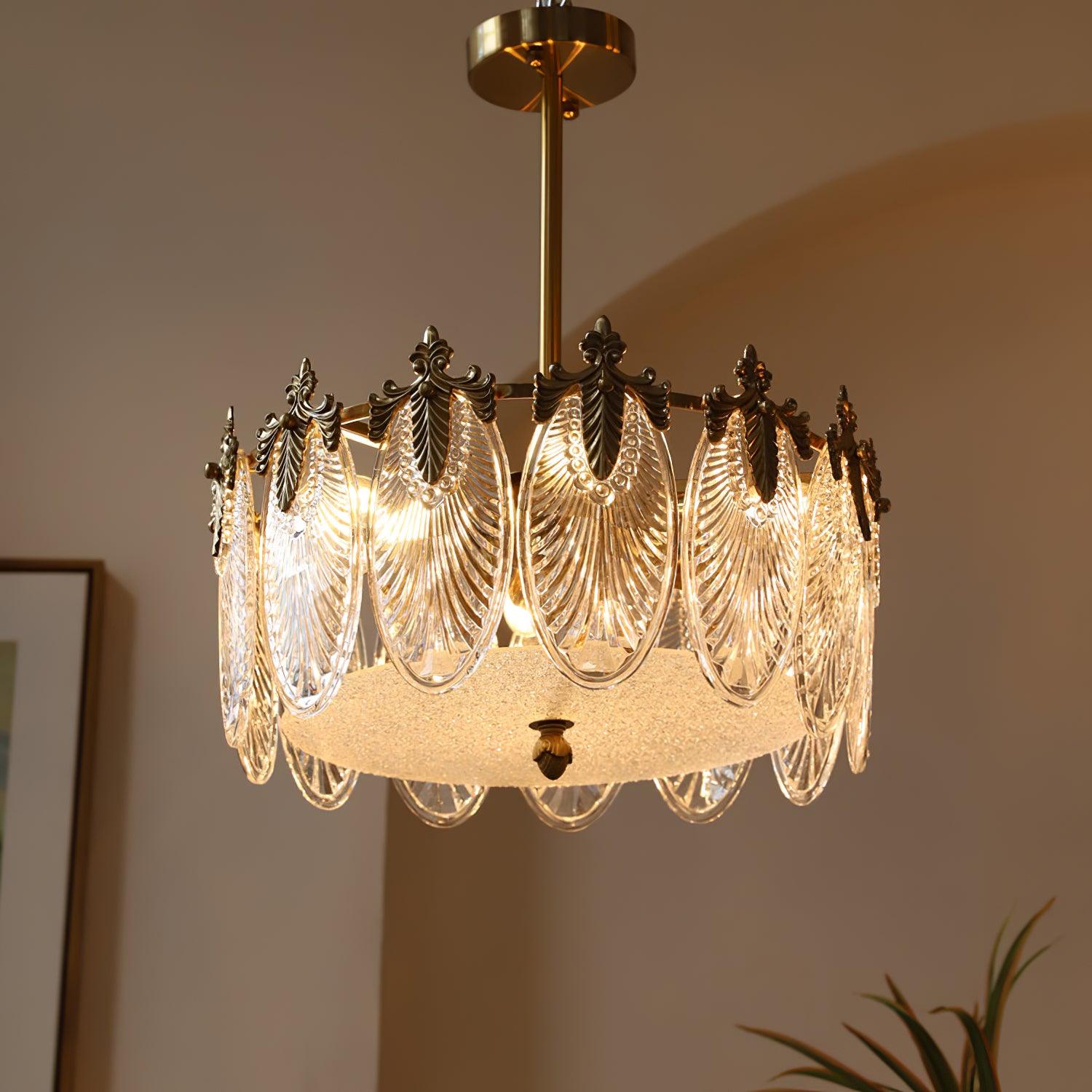 Lustra Chandelier Glass Petals Gold Frame Round-Neutral Decor