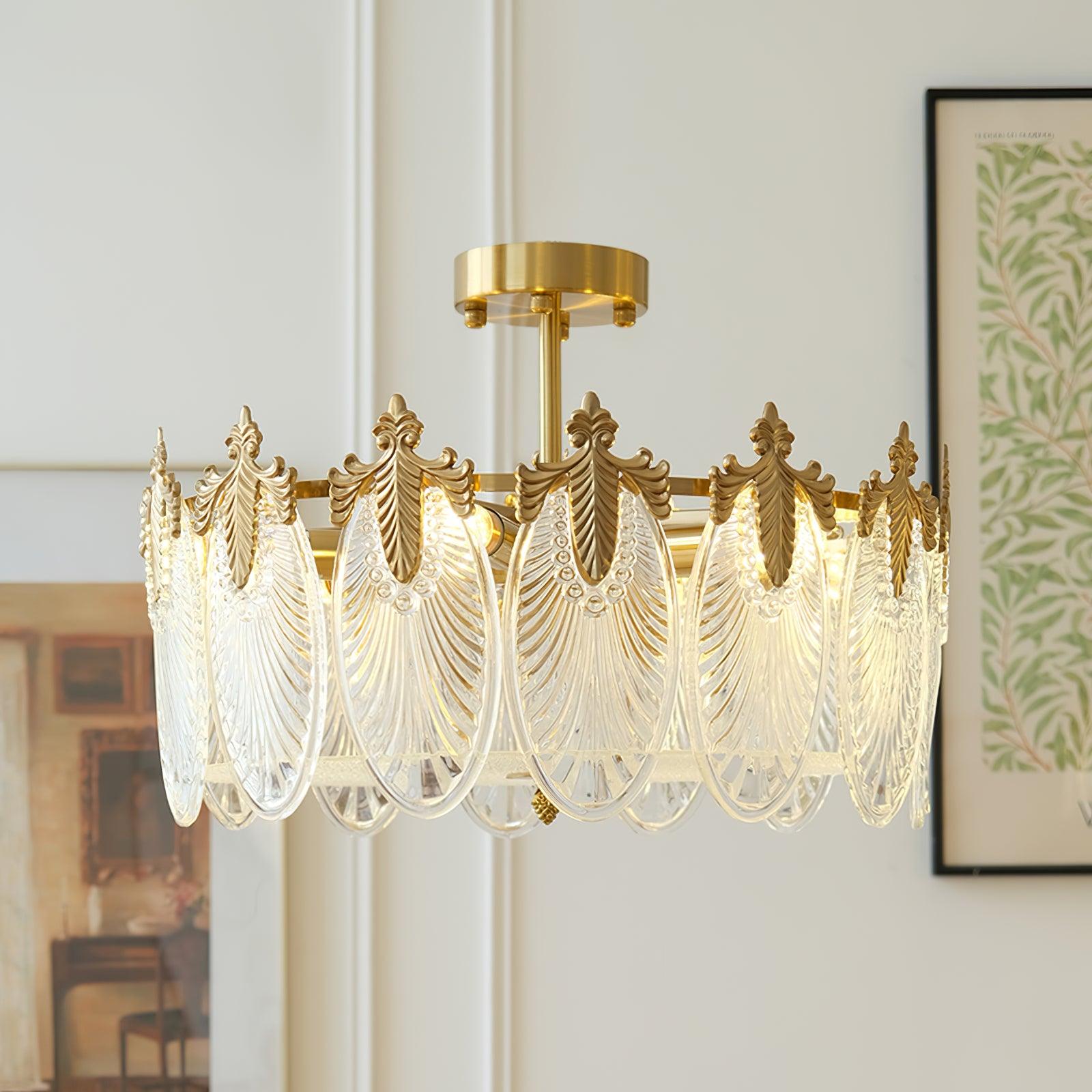 Lustra Chandelier Glass Petals Gold Frame Round-Neutral Decor