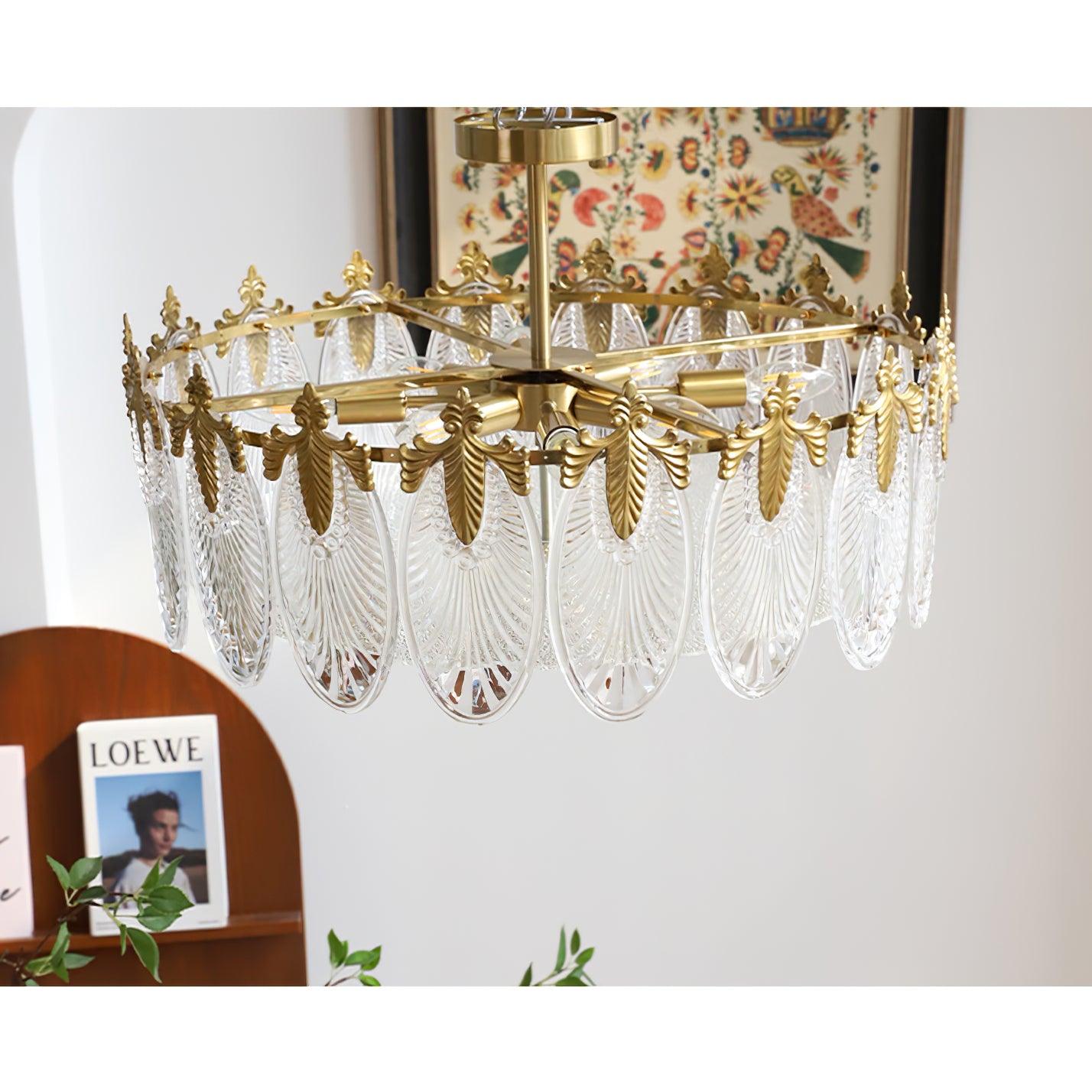 Lustra Chandelier Glass Petals Gold Frame Round-Neutral Decor