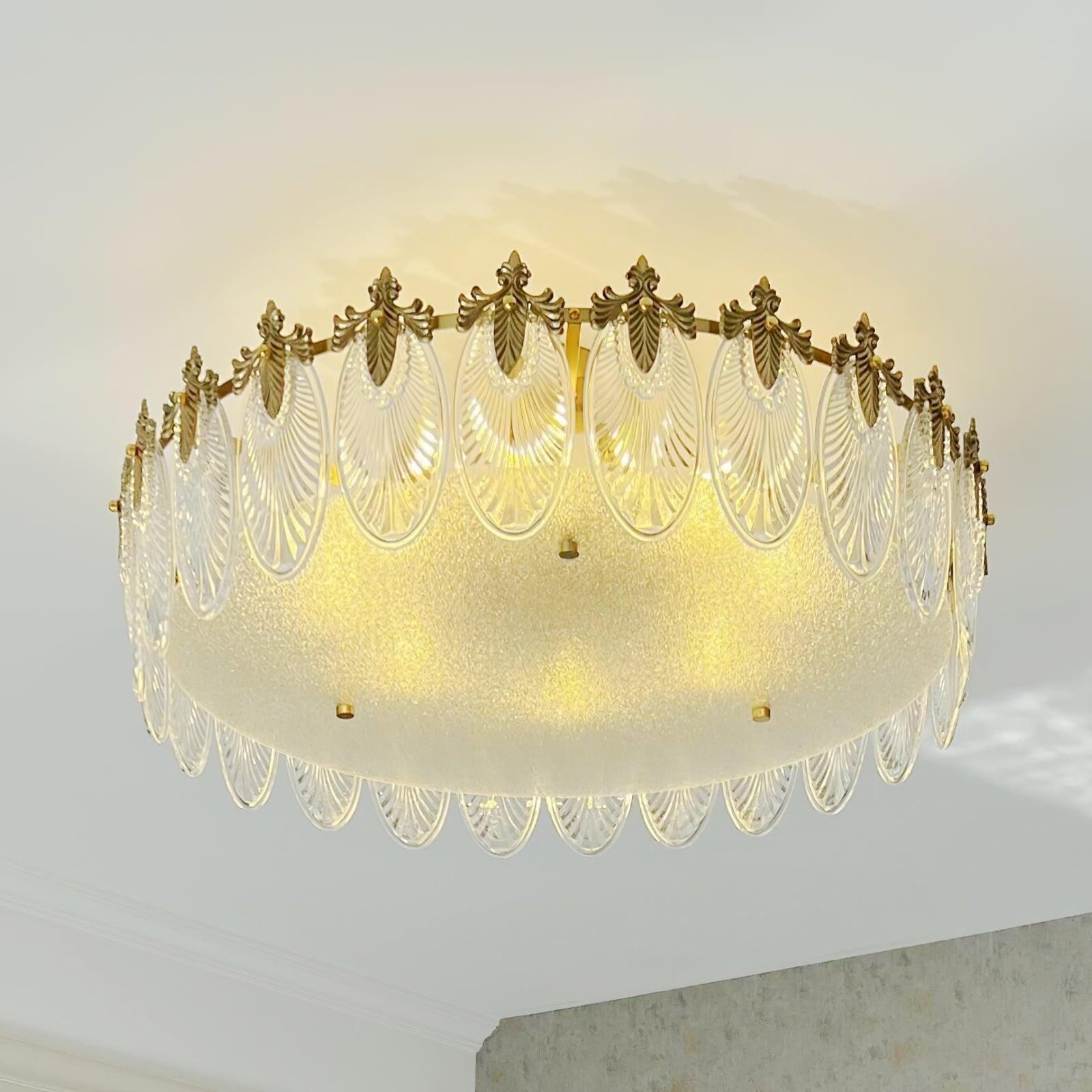 Lustra Chandelier Glass Petals Gold Frame Round-Neutral Decor