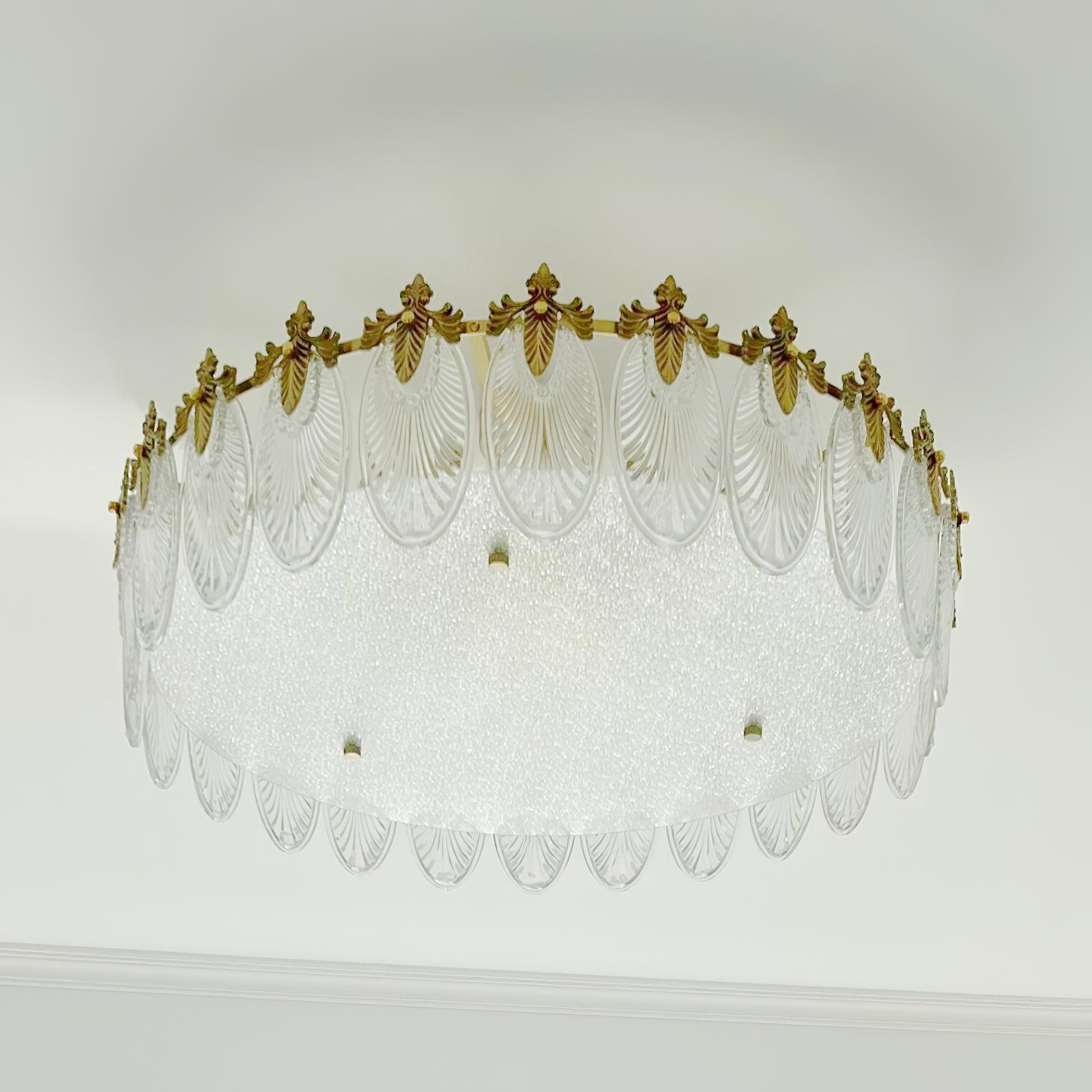Lustra Chandelier Glass Petals Gold Frame Round-Neutral Decor