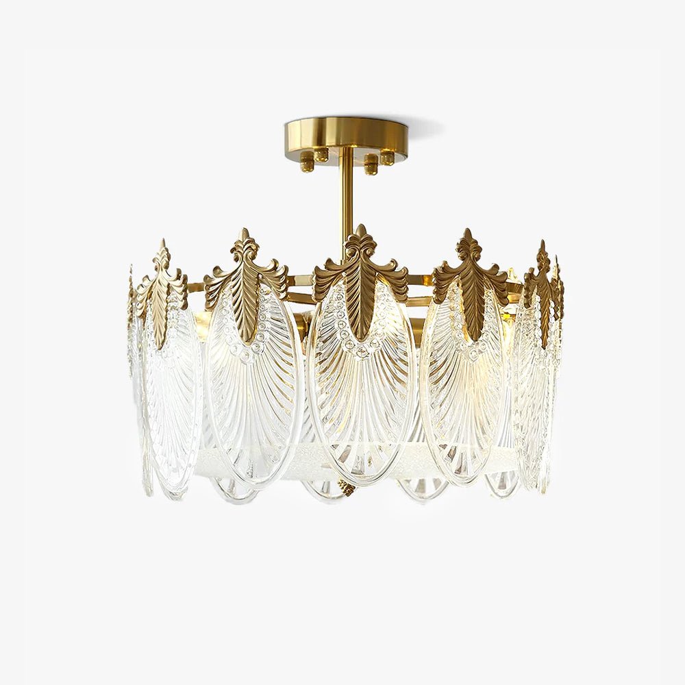 Lustra Chandelier Glass Petals Gold Frame Round-Neutral Decor
