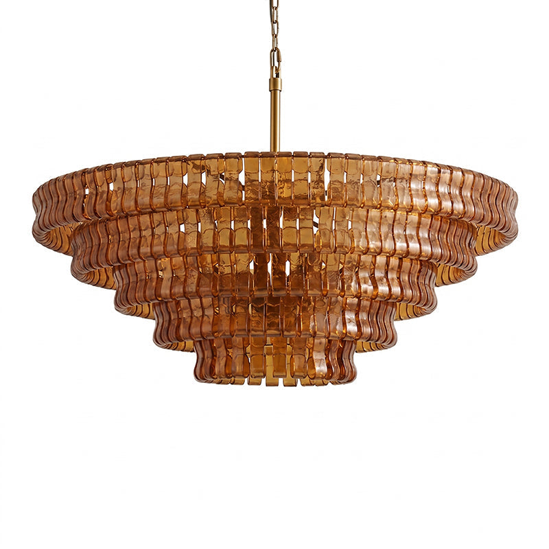The Ghiaccio Chandelier in Black finish, lit for a dramatic effect.