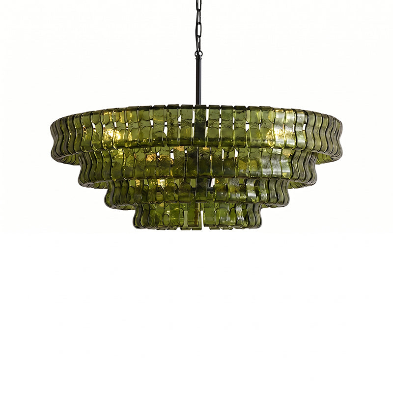 The Ghiaccio Chandelier in Amber finish, unlit.