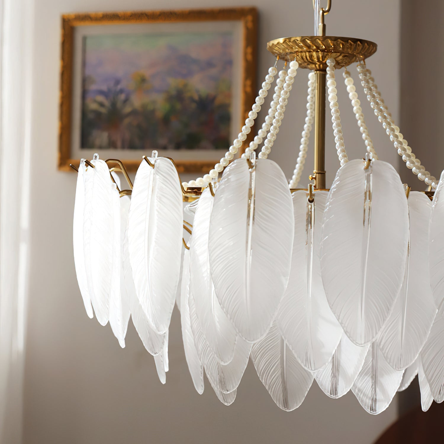 Detail of the ceiling mount and suspension chain for the Antheia Chandelier.