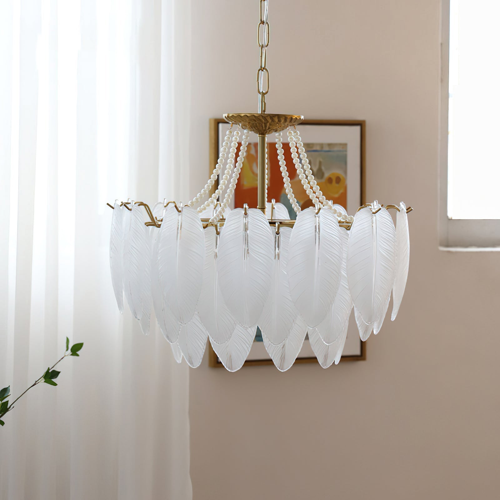 Side profile of the Antheia Feathered Glass Chandelier.