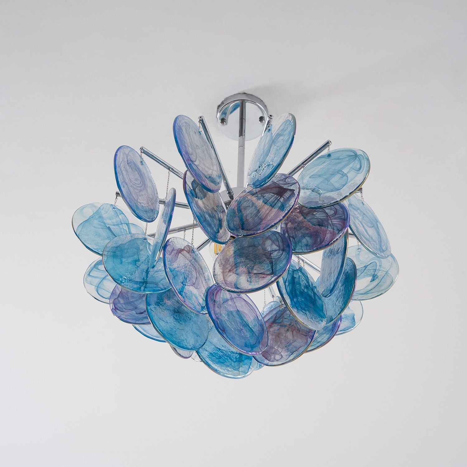 The Camisa Glass Chandelier from a low angle.