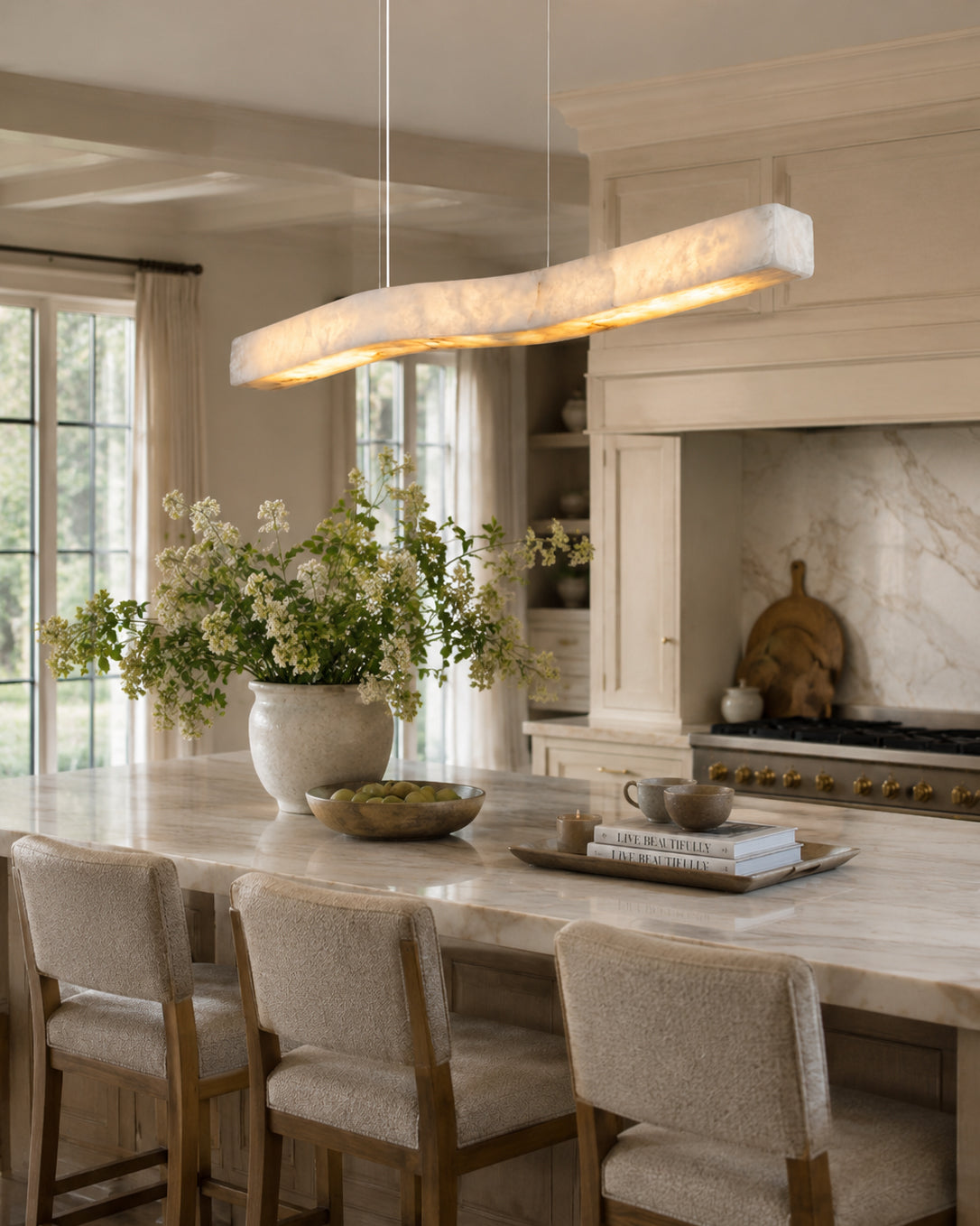 The long 59-inch version of the Camur Linear Chandelier.