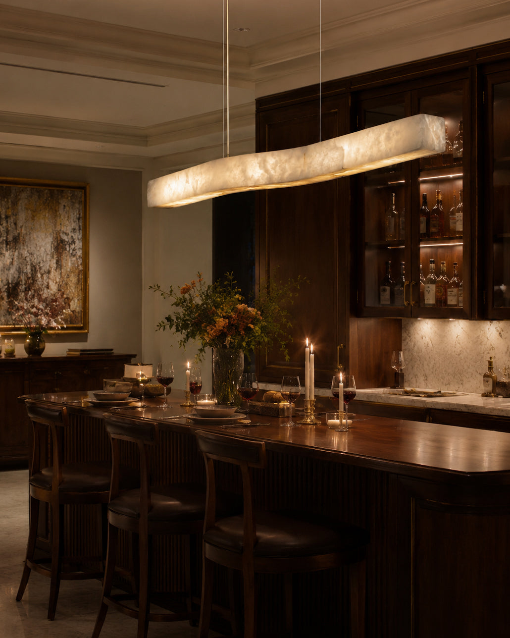 The compact 35.4-inch version of the Camur Linear Chandelier.