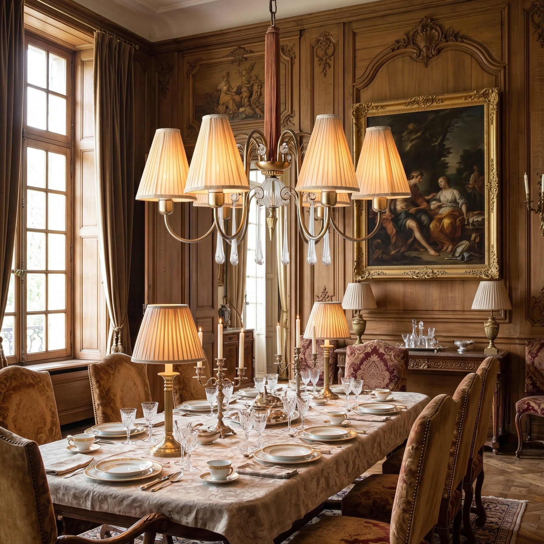 The 10-light Chateaux chandelier shown with dimensions L 100cm x H 150cm.