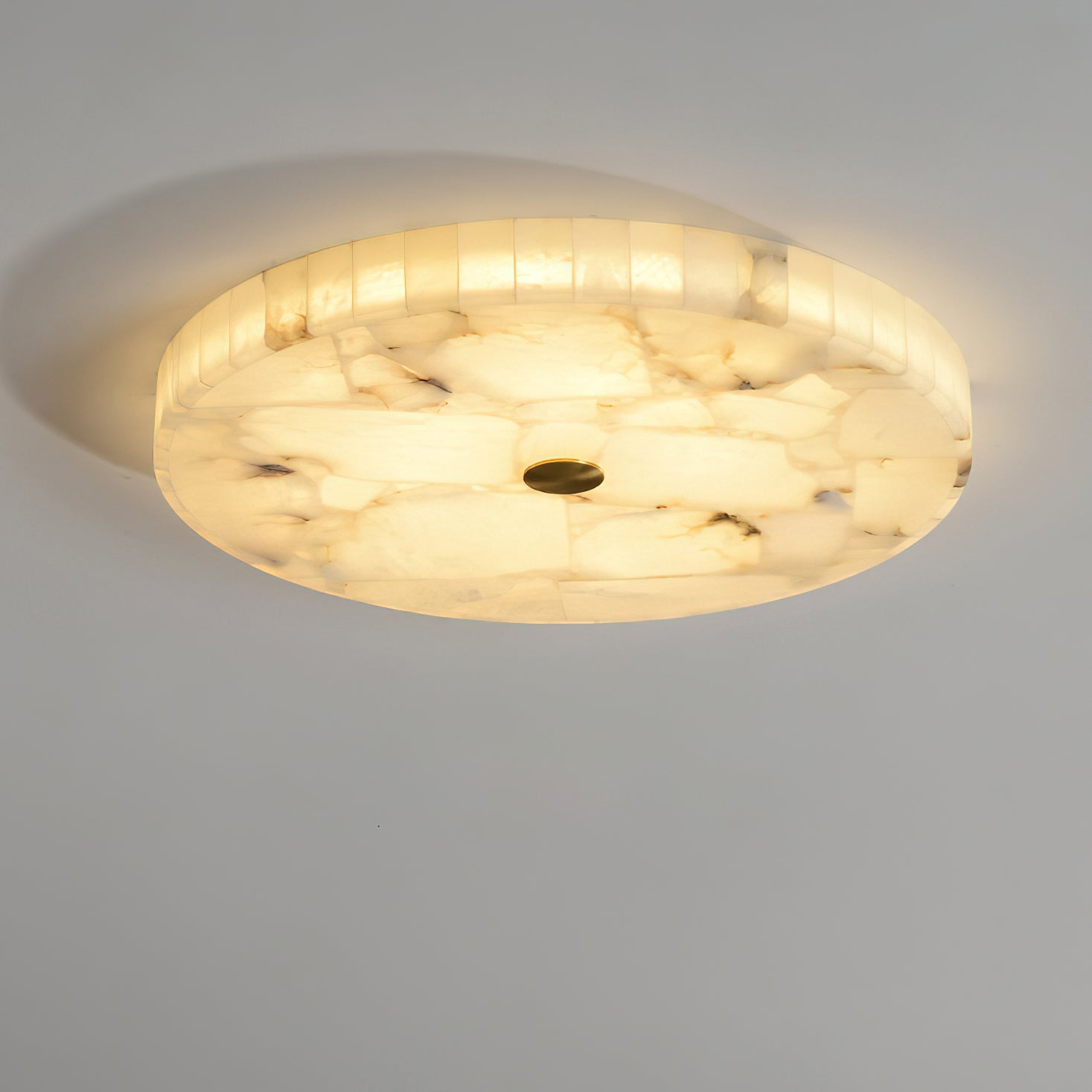 Darrow Alabaster Ceiling Mount in a minimalist living room setting.