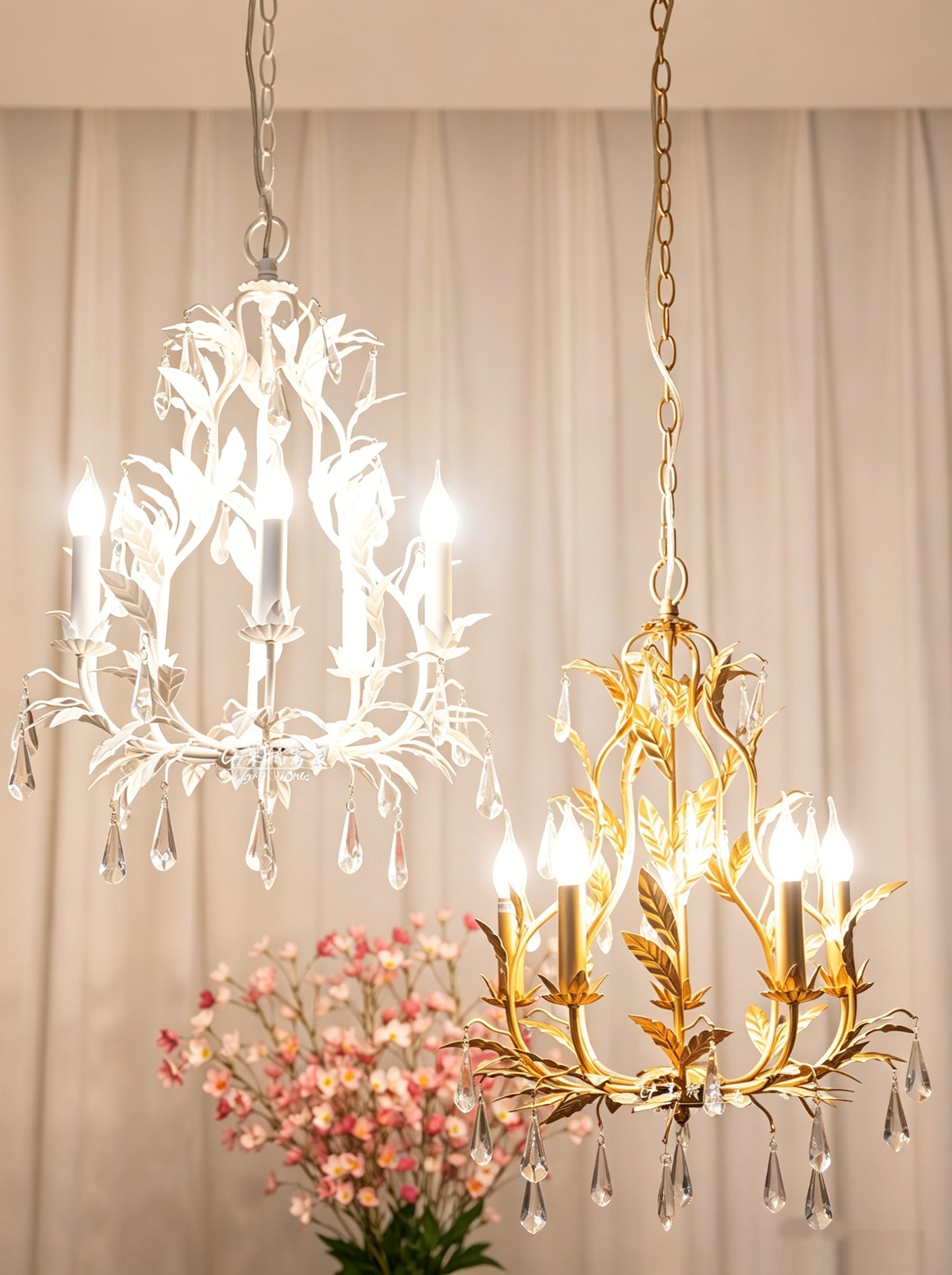 Detail shot of the sparkling crystal elements on the Evie Chandelier.