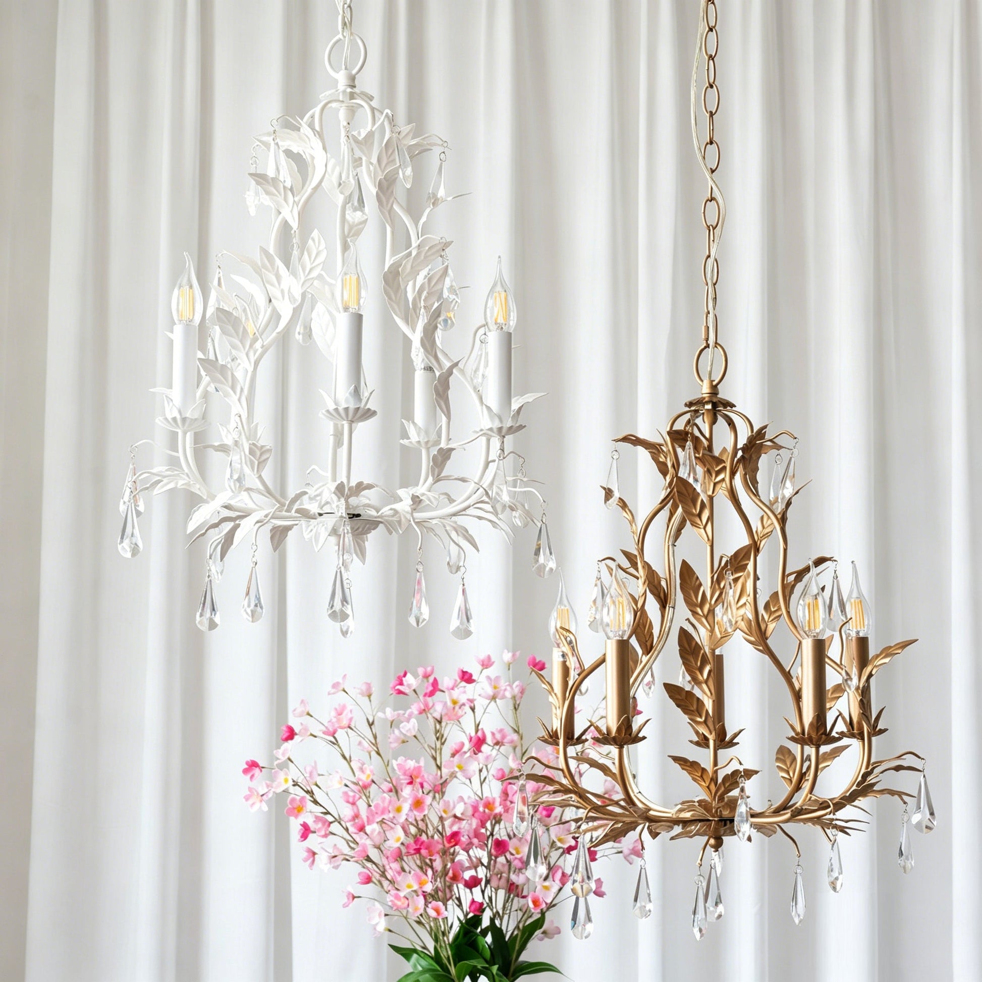 Close-up of the hand-sculpted golden leaves and candelabra sockets.