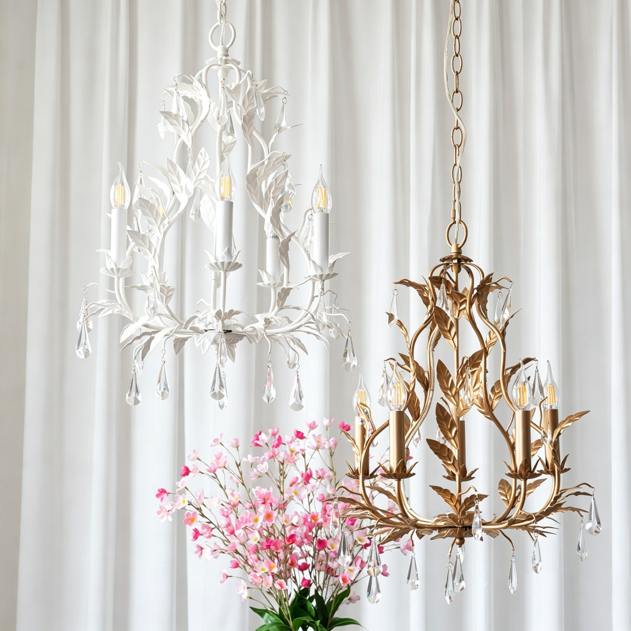 Close-up of the hand-sculpted golden leaves and candelabra sockets.