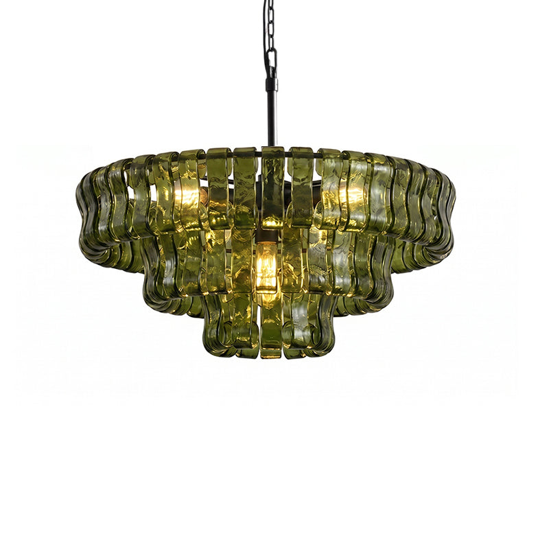 The Ghiaccio Chandelier in Green finish, close-up view.