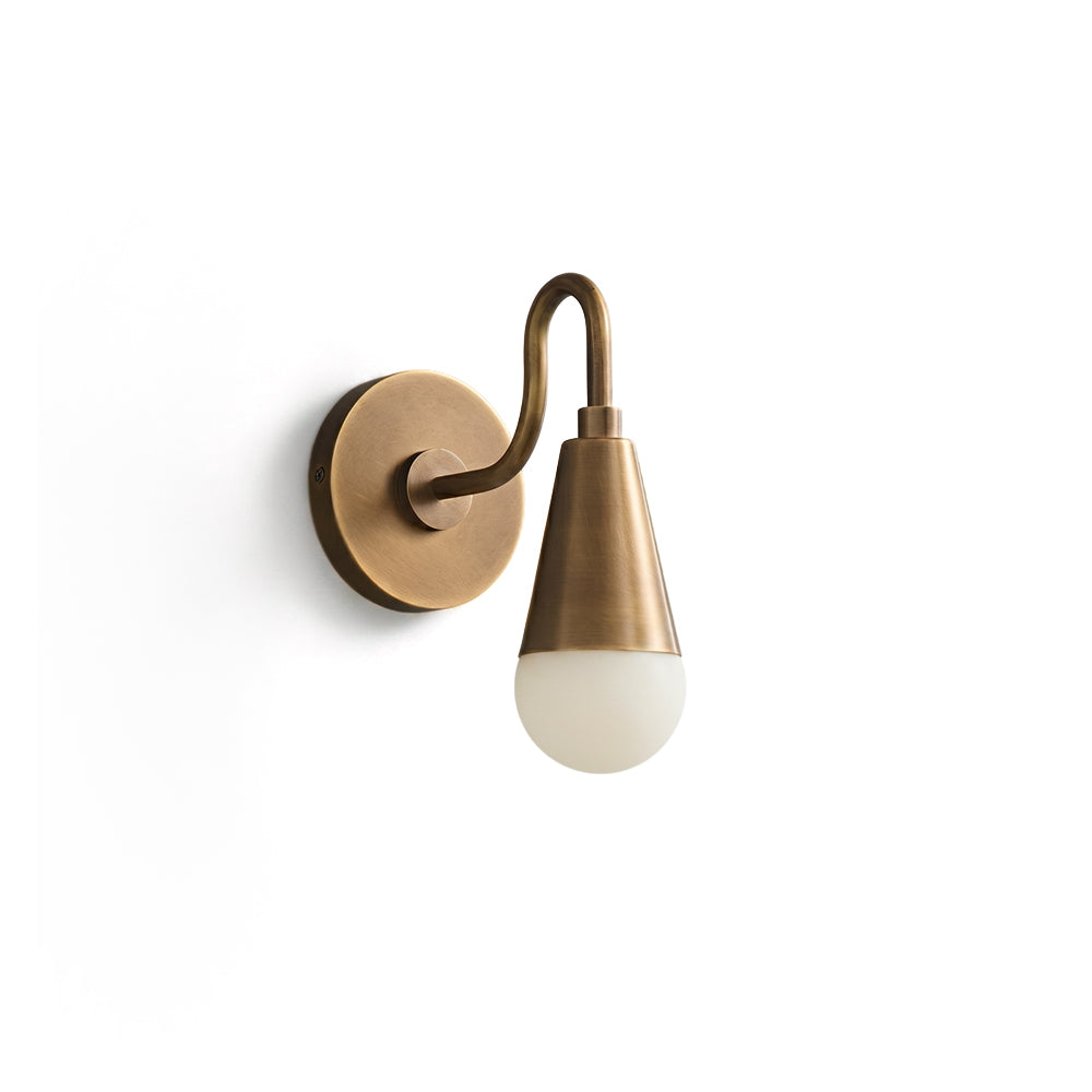 Harlan Gooseneck Sconce in antique brass finish against a plain background.