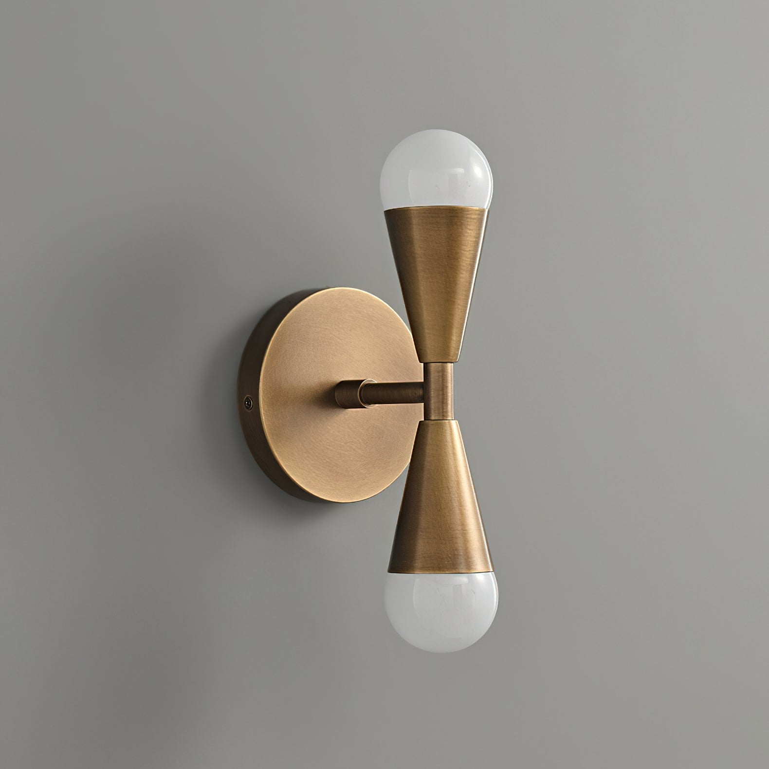 Harlan Gooseneck Sconce illuminated with a modern LED bulb.
