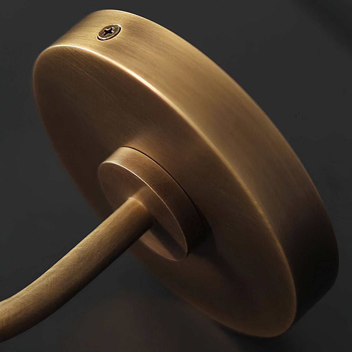 Close-up highlighting the rich patina and satiny luster of the antique brass finish.