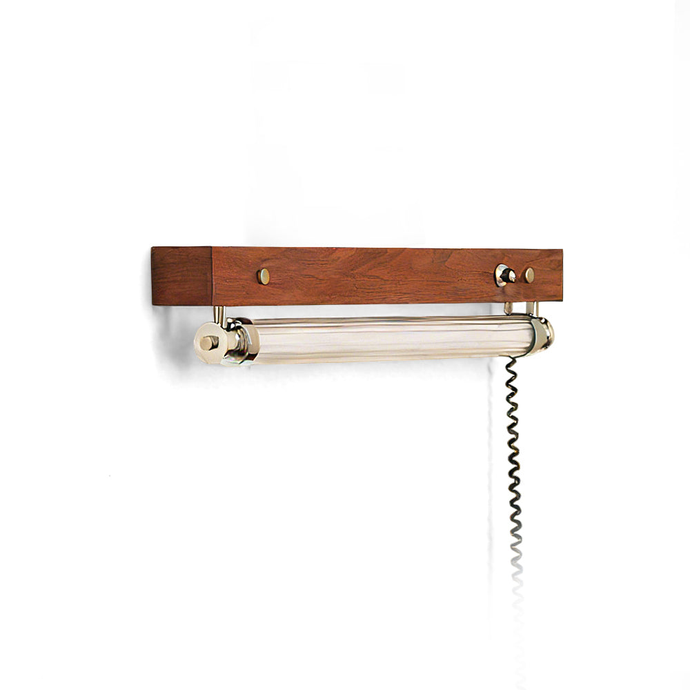 Hopper Plug-in Wall Sconce in walnut finish, shown horizontally against a light background.