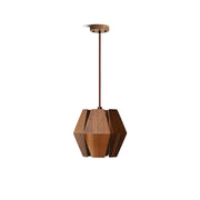 Kaden Wood Pendant Light with a geometric polyhedron shade.