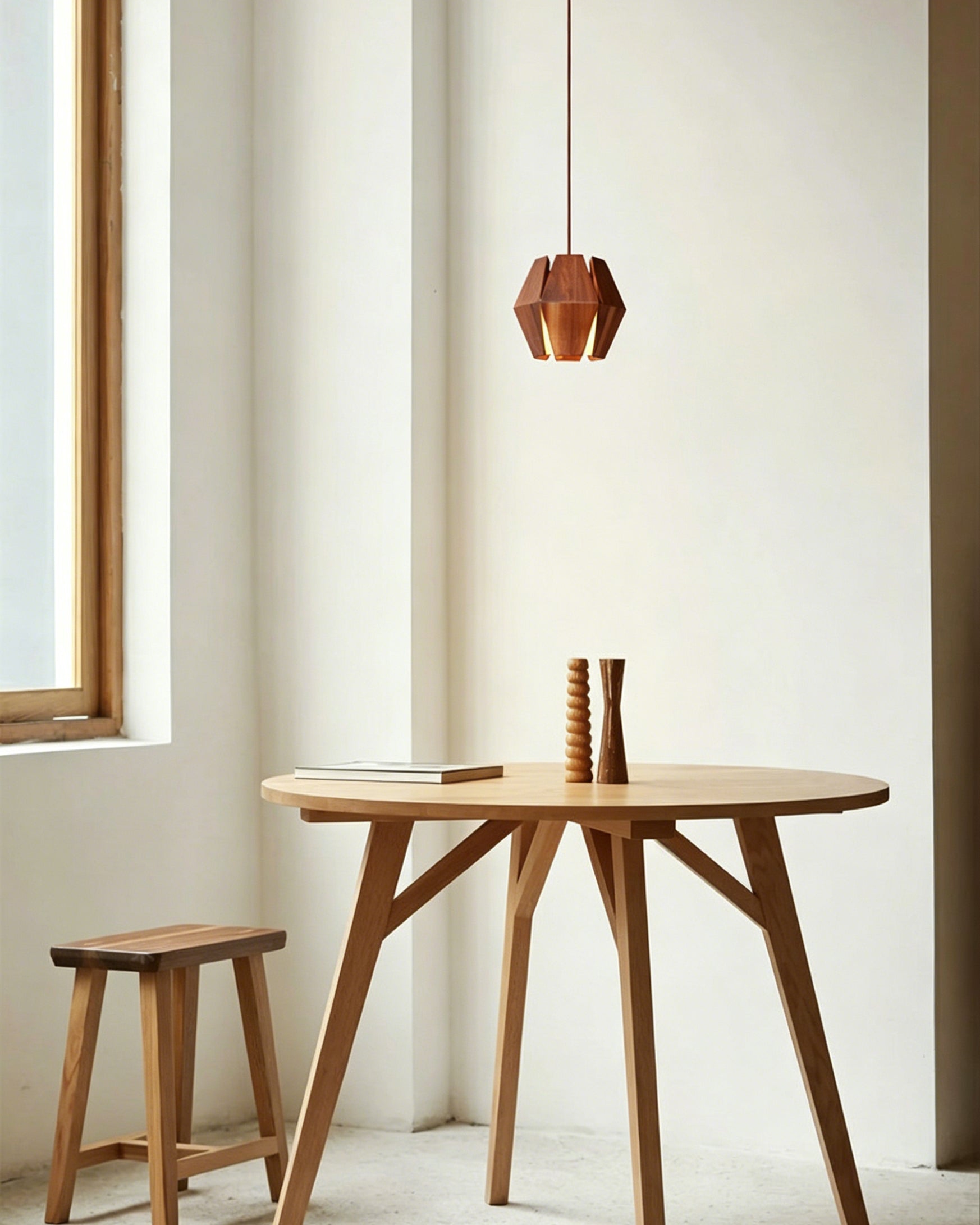 Diagram showing the dimensions of the Kaden Wood Pendant Light, Model B.