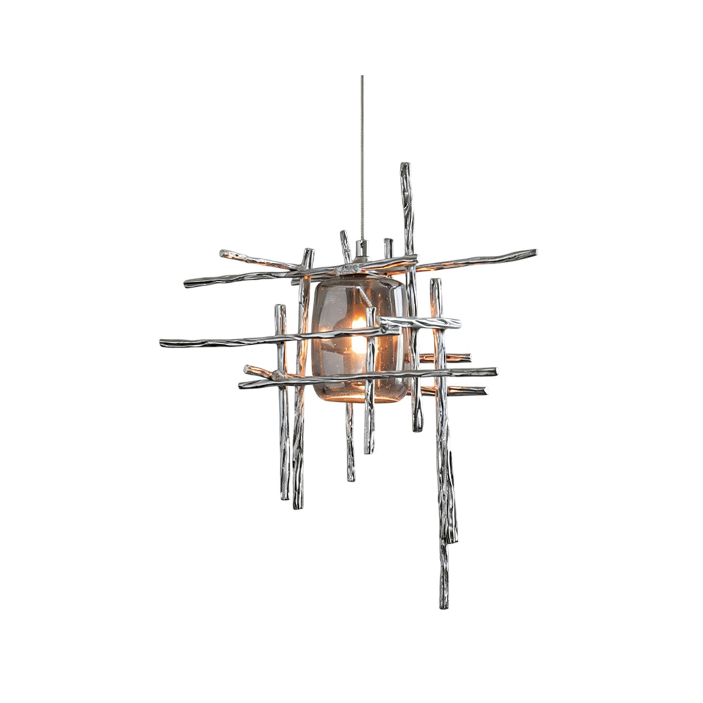 Kova Glass Pendant Light with a multi-dimensional metal cage.