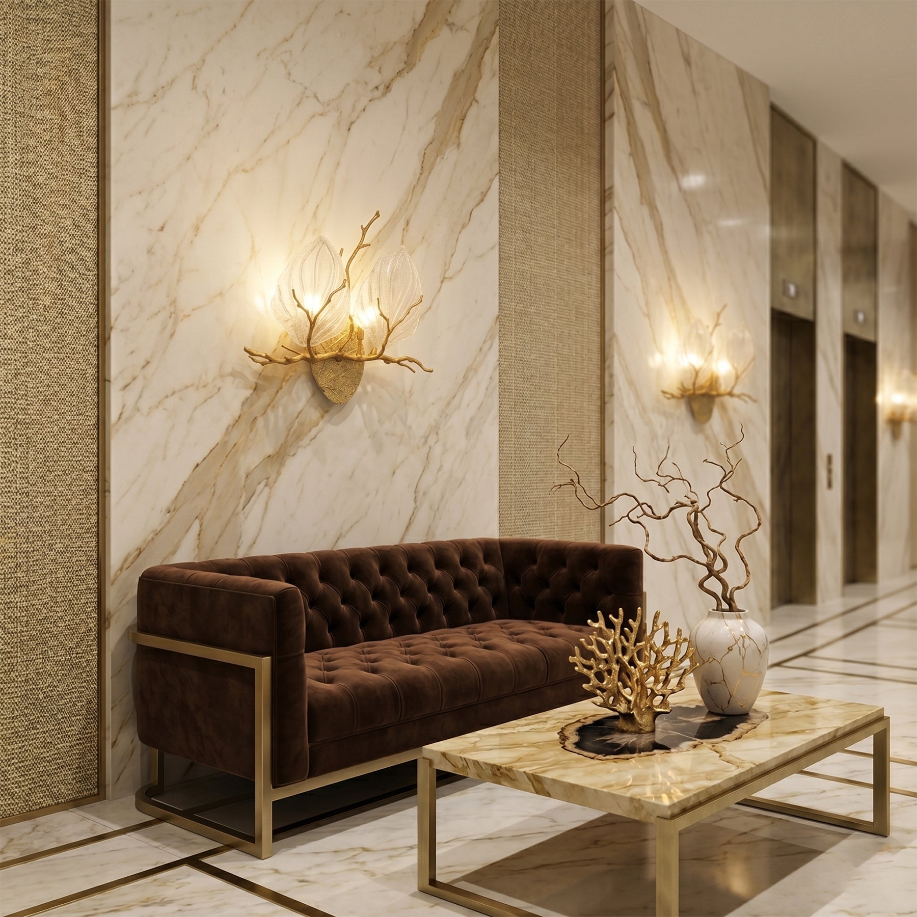 A pair of Magnolia Leaf sconces flanking a bathroom mirror.