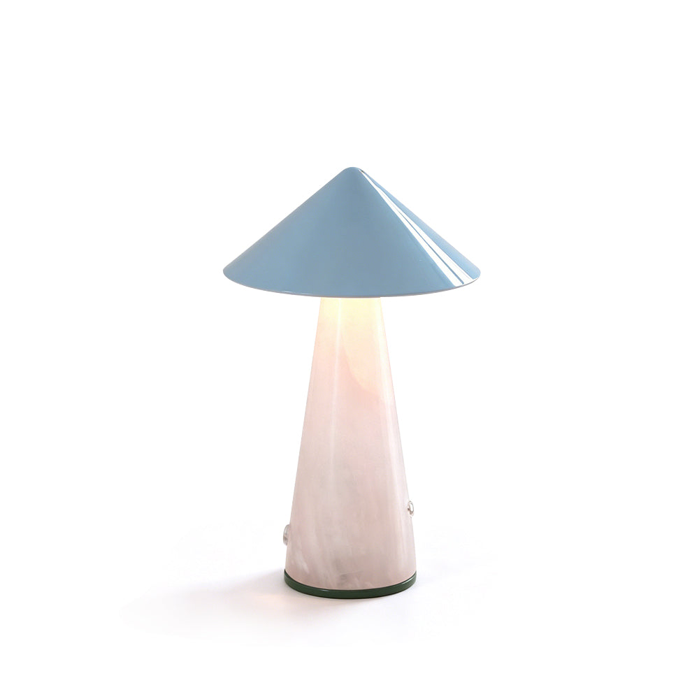 Maisie Built-in Battery Table Lamp in blue with a glowing base.