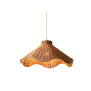 Maren Sculptural Rattan Pendant Light hanging in a Japandi-style dining room.