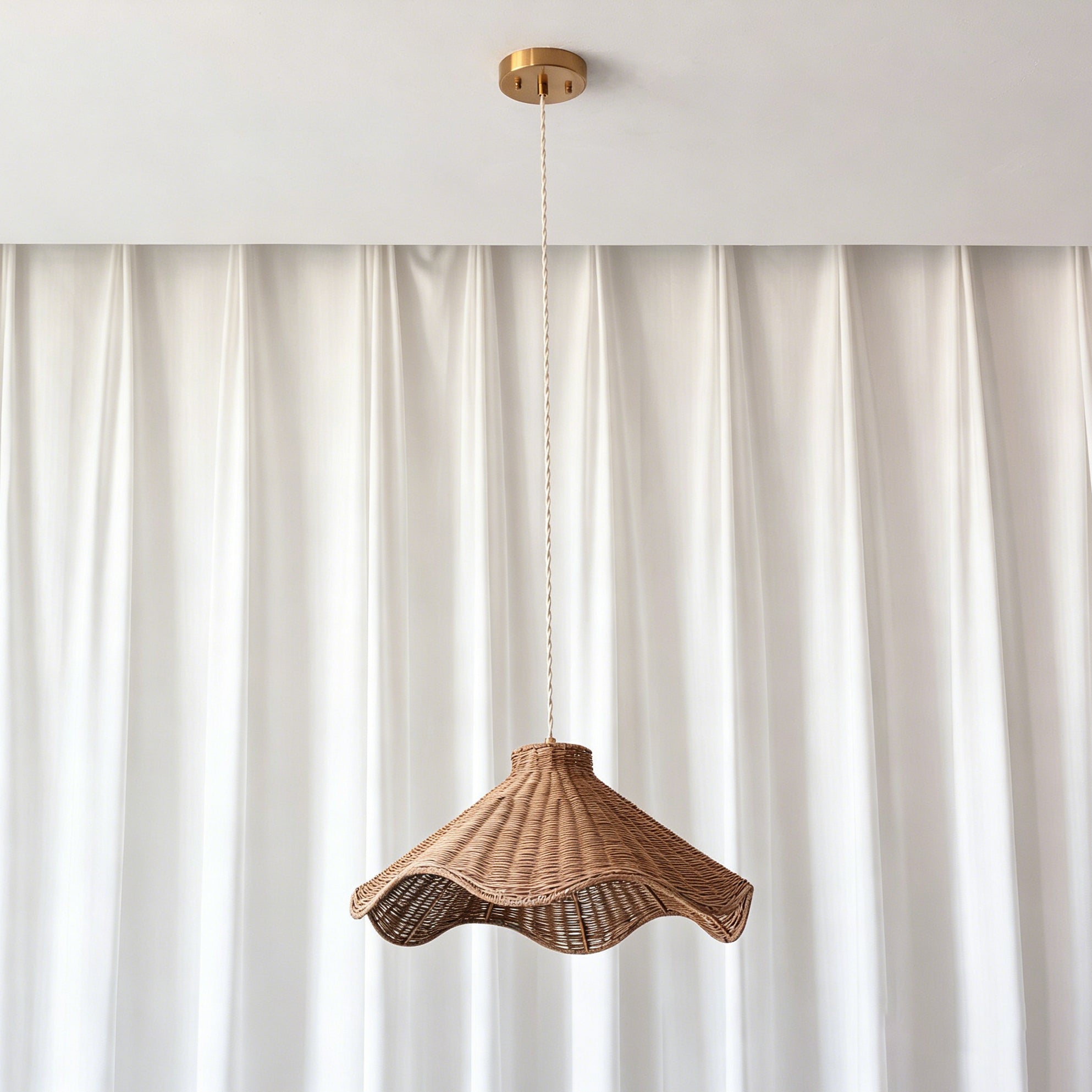 The natural brown finish of the Maren rattan shade in detail.