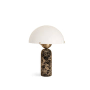 Front view of the Milano Marble Table Lamp with its geometric design.