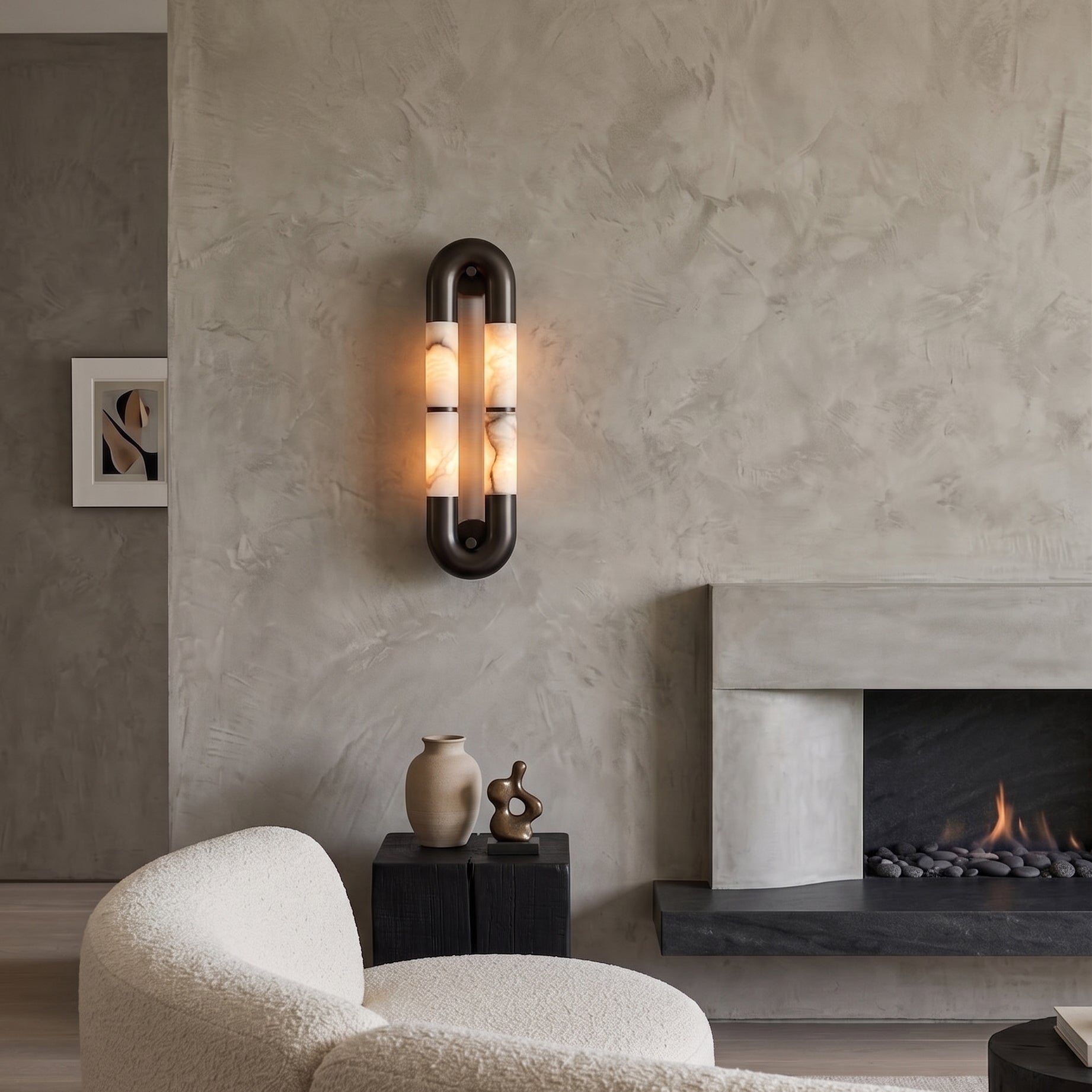 Close-up of the genuine alabaster cylinders on the Mirabelle sconce.