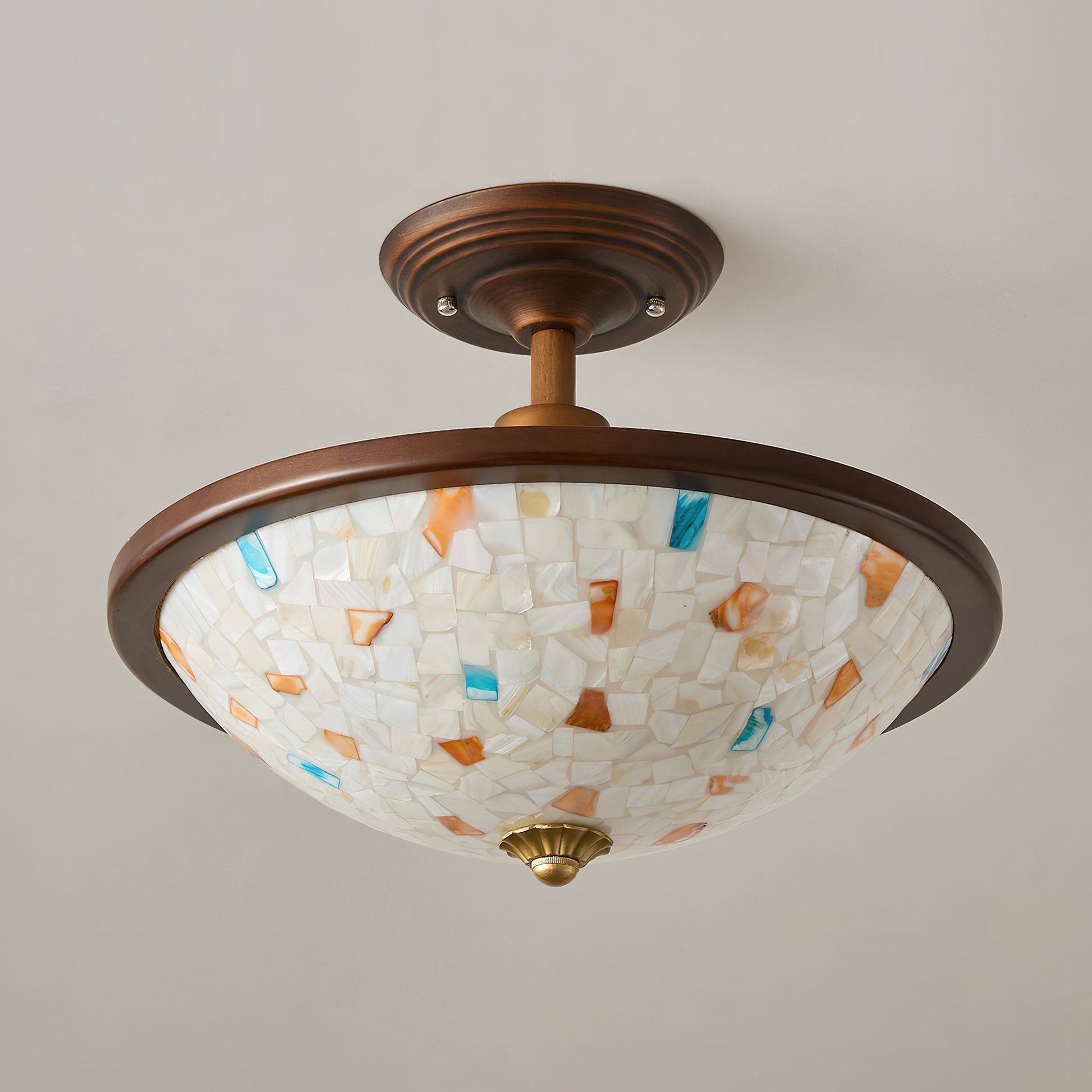 Overhead view of the Monterey ceiling light, showing the bowl silhouette and mosaic pattern.