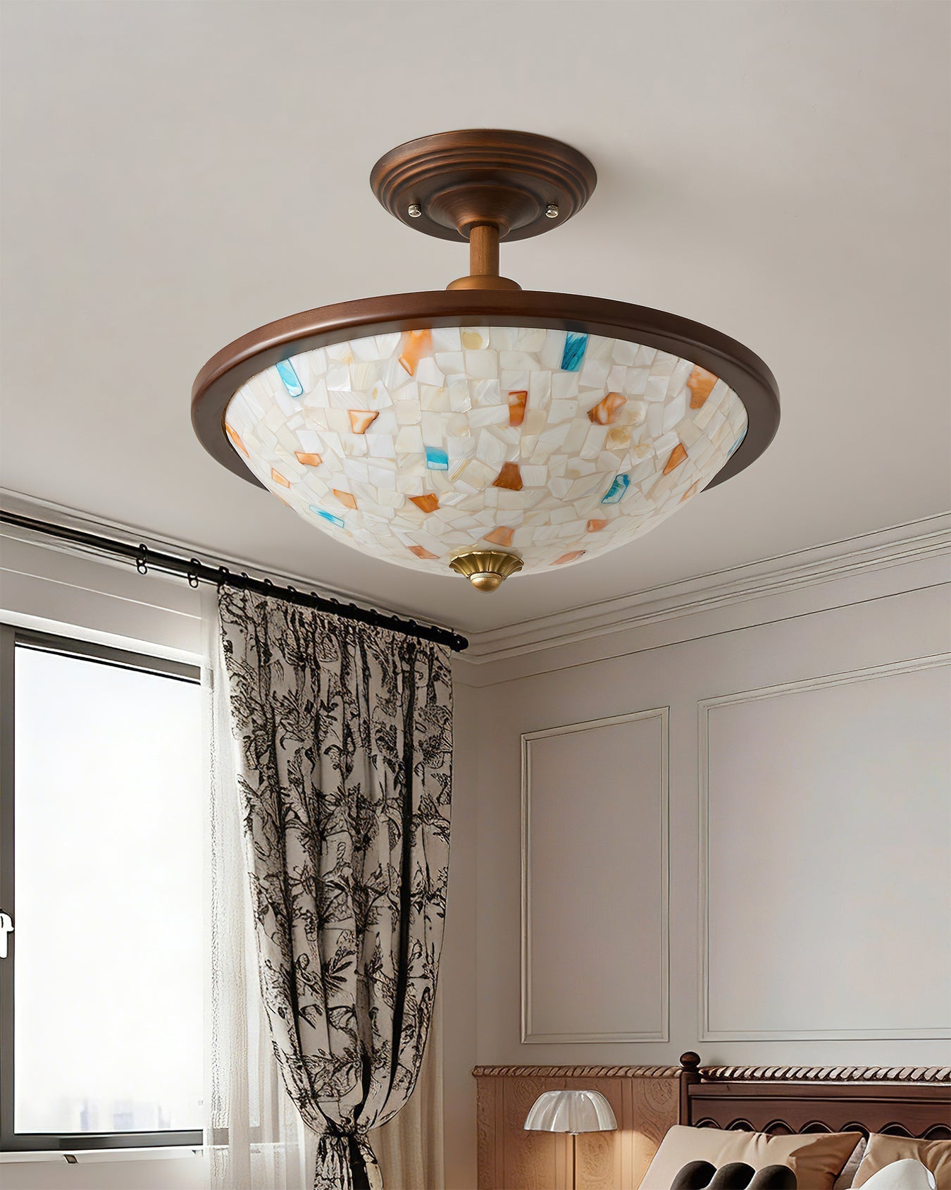 The larger size (21.7 inch) of the Monterey Capiz Ceiling Mount against a white background.