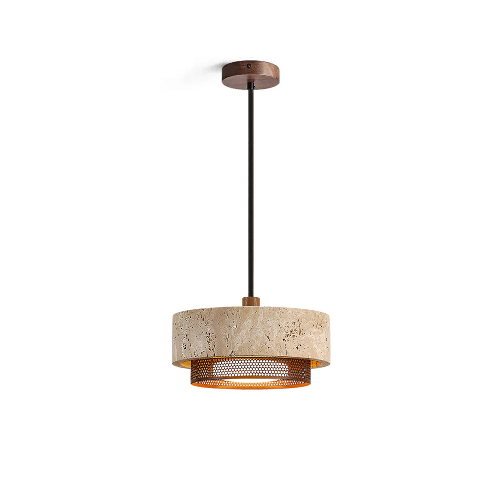 Nolan Pendant Light with a single beige travertine shade.