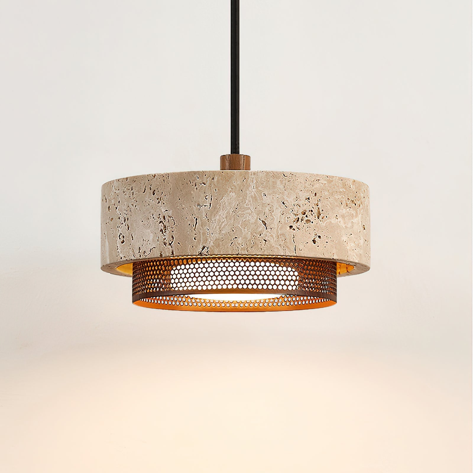 Close-up of the Nolan Pendant Light's unfinished natural stone texture.